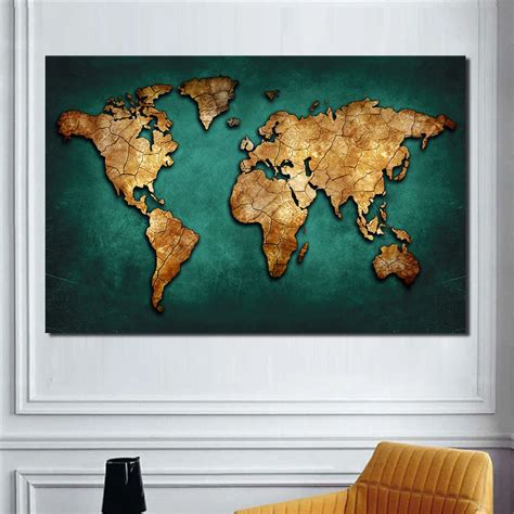 Modern Abstract World Map Posters Colorful World Map Canvas Painting Wall Pictures for Office ...