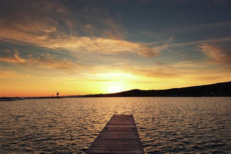 Sunset At Dock On Lake Superior North Photograph by Yinyang