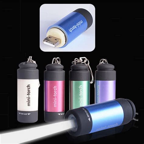 100pcs/lot Mini Waterproof Keychain Flashlight USB Rechargeable Ultra Bright Mini Torch LED ...