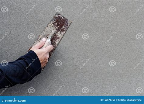 Concrete Wall Background, Hand Using Steel Trowel To Finish Plaster Wall Stock Image - Image of ...