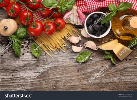 Italian Food Ingredients On Wooden Background Stock Photo 193576298 | Shutterstock