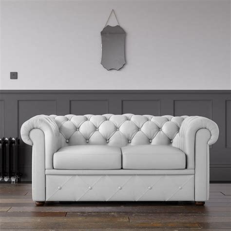 Chesterfield Faux Leather Sofa White – Endure Fabrics