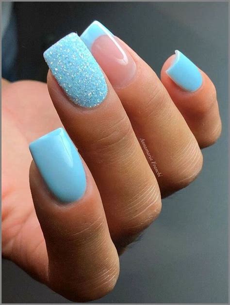 Sparkly Light Blue French Tips - SOSO Nail Art | Blue glitter nails, Cute acrylic nails, Best ...