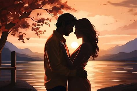 Premium AI Image | Embracing Love Romantic Hug of a Couple in Sunset