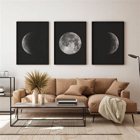 Moon Wall Decor Set of 3 Printable Moon Moon Phases Wall - Etsy