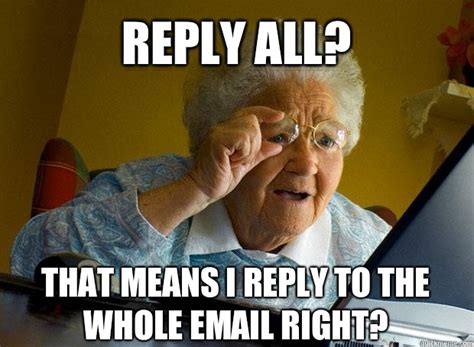 REPLY ALL? THAT MEANS I REPLY TO THE WHOLE EMAIL RIGHT? - Grandma finds the Internet - quickmeme