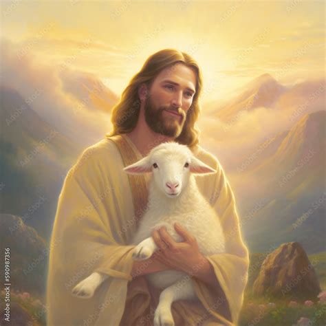 Jesus holding a lamb Stock Illustration | Adobe Stock