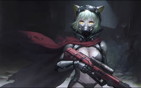 Animal-Eared Sniper Anime Girl HD Wallpaper by 龙之天雪