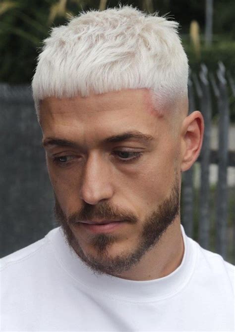 Bleached Crop Contrasting with Facial Hair Platinum Blonde Hair Men, Ash Blonde Hair, Blonde ...