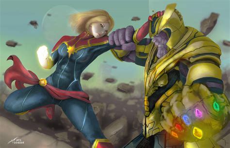 Captain Marvel vs Thanos by MTS-visions on DeviantArt