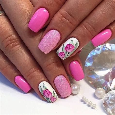 Bright Pink Gel Nails With Design - mekealarson