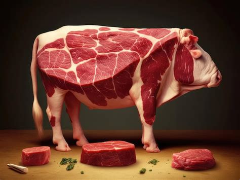 Premium Photo | Fresh raw beef in the shape of a cow and scheme of cutting cow meat for Butcher shop