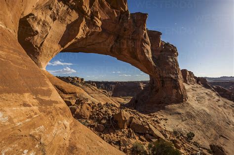 Rock formations in dry desert landscape stock photo