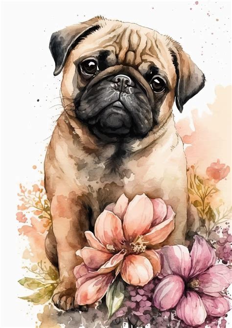 Premium Vector | Gorgeous pug dog watercolor illustration for posters