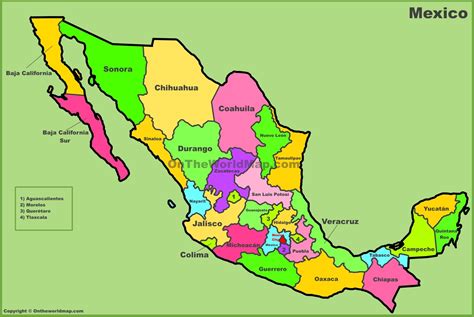 Mexico States Map - List of states of Mexico - Ontheworldmap.com