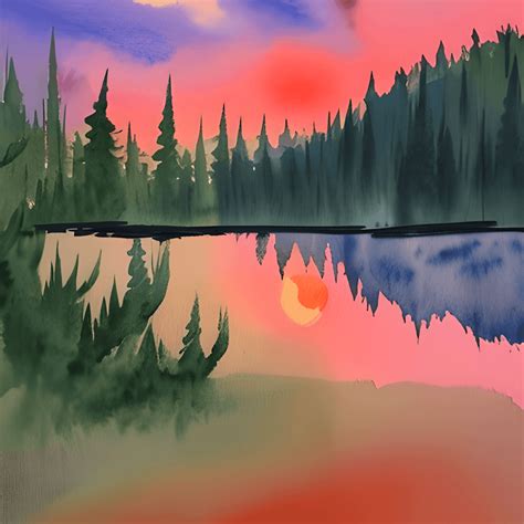 Watercolor Mountain Lake Sunset · Creative Fabrica