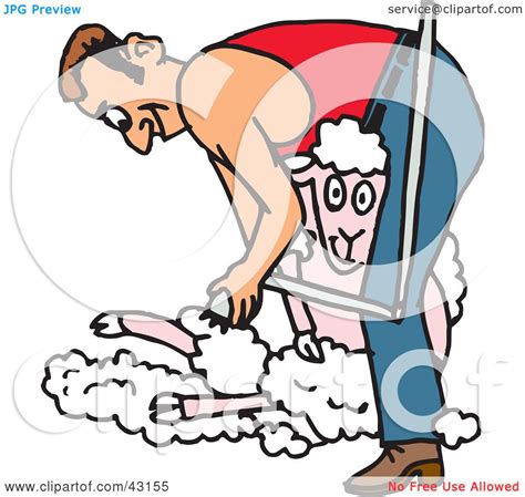 Clipart Illustration of a Man Shearing A Happy Sheep by Dennis Holmes Designs #43155