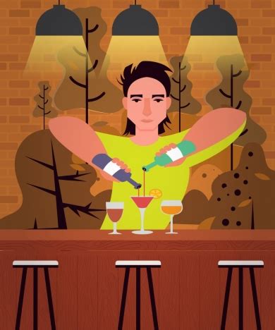 Bar drawing bartender mixing beverage colored cartoon character vectors stock in format for free ...