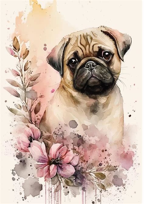 Wrinkled Pug Dog Watercolor Illustration 19814460 Vector Art at Vecteezy