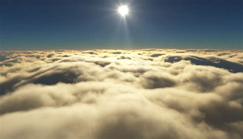 View of a Cloudy Sunrise while Flying Above the Clouds. Stock Illustration - Illustration of ...