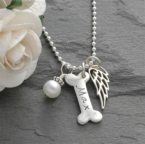 Dog Bone and Angel Wing Pet Memorial Necklace - Pet Memorial Jewelry