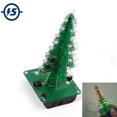 7 Colors 3D Christmas Tree LED Flash DIY Kit Three Dimensional Colorful RGB LED Circuit Kit ...