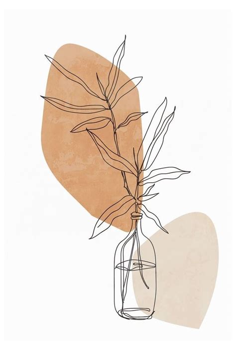 a drawing of a plant in a glass vase on a white background with an orange heart