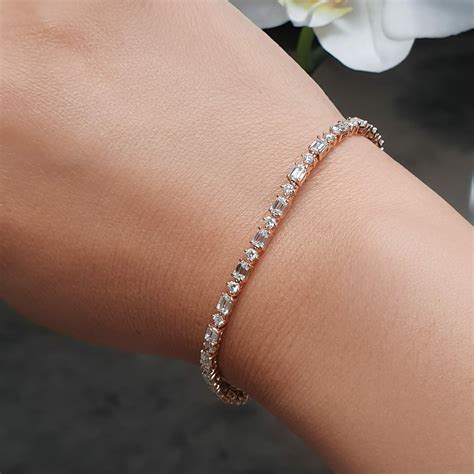 18ct rose gold baguette & round diamond tennis bracelet | Cerrone