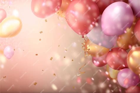 Premium AI Image | A pink and gold background with balloons and confetti.