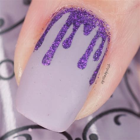 Purple Glitter Blood Drip Nails