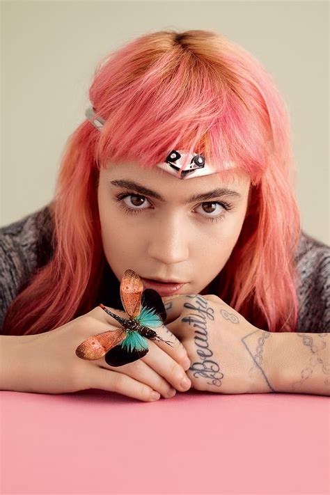 HD wallpaper: Grimes, singer, tattoo, butterfly, face, closeup, pink hair | Wallpaper Flare