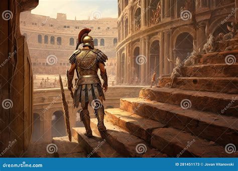 Ancient Roman Gladiator Entering the Colosseum before Battle Generative ...