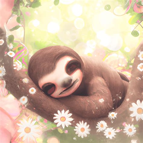 Adorable Sleepy Baby Sloth Lying on a Branch · Creative Fabrica