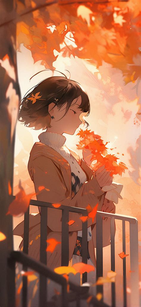 Anime Girl with Orange Leaves Autumn Wallpaper - Fall Wallpapers