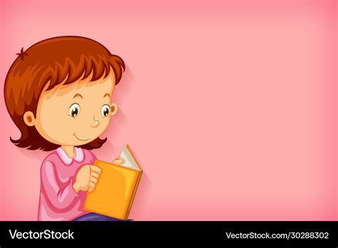 Background template design with girl reading book Vector Image