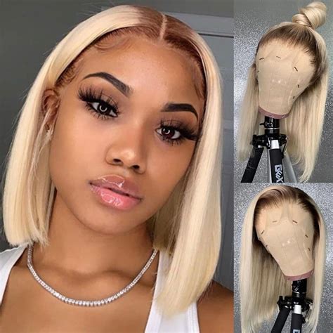 Honey Blonde Bob Lace Wig Peruvian Human Hair With Transparent Lace Pre Plucked | Blonde bob wig ...