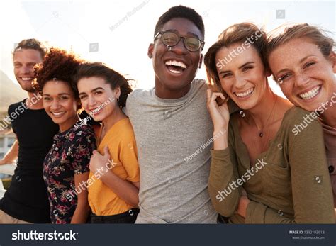 Portrait Smiling Young Friends Walking Outdoors Stock Photo 1392193913 | Shutterstock