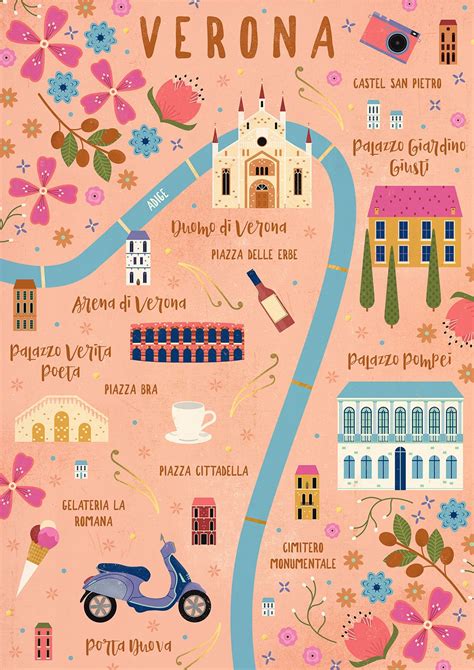 Verona | Illustrated map, Verona, Travel illustration