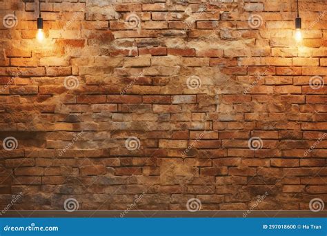 Brick Wall with Light Lamp, Interior Design Concept, Copy Space Stock Illustration ...