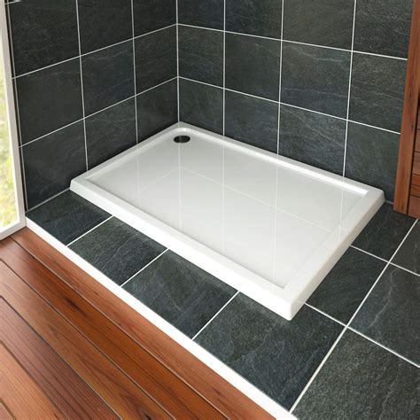 Nuie Bathroom 1200 x 800mm Shower Tray Gloss White Slimline 40mm Stone Resin Rectangular Base ...