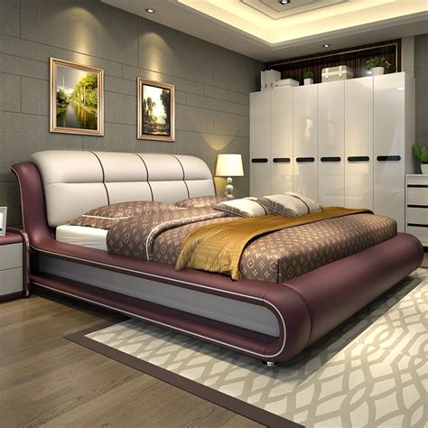 Modern bedroom furniture bed with genuine leather M01-in Beds from ...