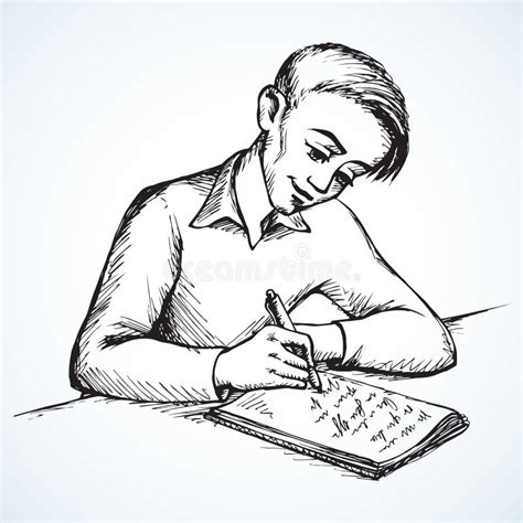 Boy is Writing Letter. Vector Drawing Stock Vector - Illustration of hobby, cartoon: 96859520