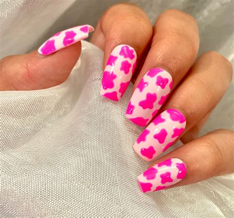 Pink Cow Nails Cow Print Nails False Nails Fake Nails - Etsy