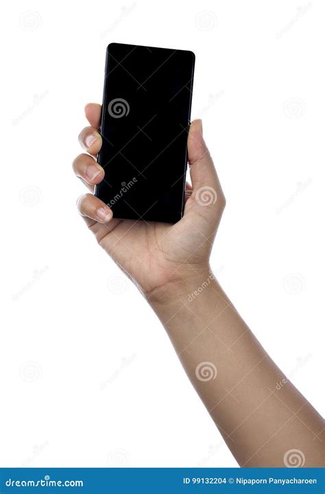 Hand holding black phone stock photo. Image of modern - 99132204