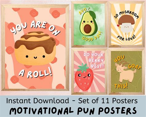 Funny Motivational Pun set of 11 Printable Posters, Digital Downloads Classroom Decor ...