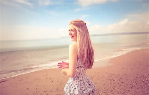 Wallpaper sand, beach, summer, girl, landscape, smile, mood, shore for ...