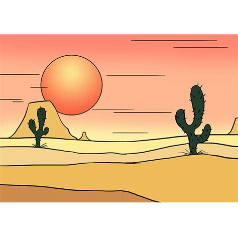 How to Draw a Desert - Really Easy Drawing Tutorial | Desert drawing ...