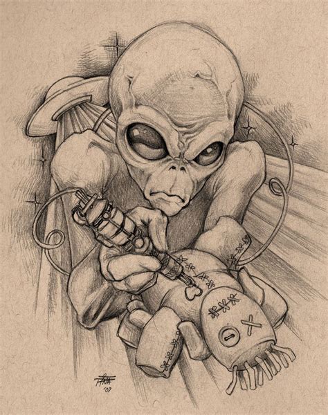 Alien Tattoo Drawing : 100 Ufo Tattoo Designs For Men Alien Abduction ...