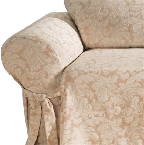 Dual Reclining LOVESEAT Slipcover Damask Golden Taupe Sure Fit Cover