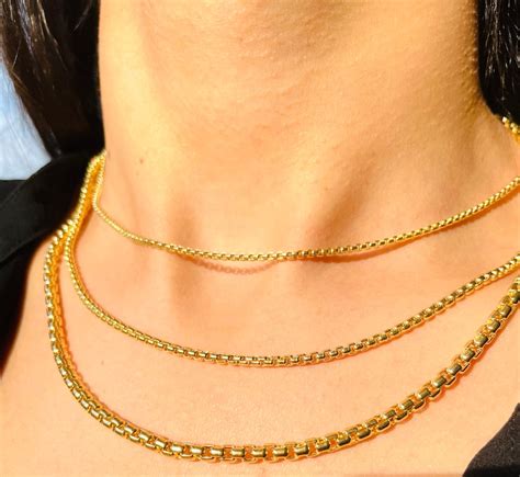 Solid 14k Gold Box Chain Necklace 14k Gold Layering Box - Etsy